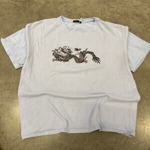 Vintage Y2K Dragon Flames Biker Grunge Light Purple Graphic Tee Shirt L